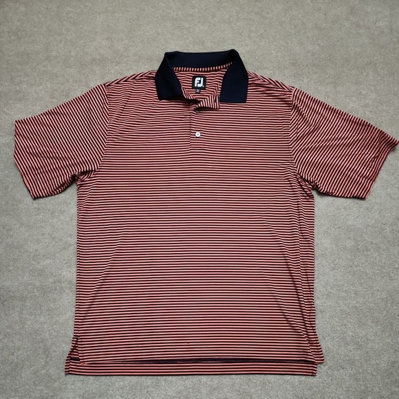 Footjoy FJ Golf Polo Shirt Mens Large Blue Peach Striped Performance Stretch - Picture 1 of 8